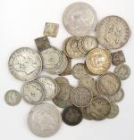 Ensemble de 43 monnaies argent étrangères, XIX° et XX°, TB...