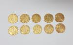 10 pièces 20 francs or au Génie (1875x2, 1876x2, 1877x3,...