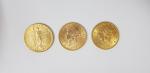 3 pièces de 20 US dollars or (1893, 1904 et...