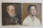 Ecole française XIXème - Portrait d'homme et de jeune femme...