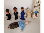 4 marionnettes + 1 TINTIN en porcelaine (1983), accidenté