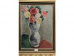 José MANGE (1866-1935) - "Roses dans un vase" - H/C...