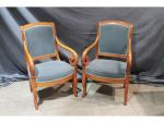 Une paire de fauteuils en bois clair, placage de bois...