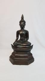 Bouddha assis en position d'appel à la terre - Bronze...