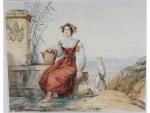 Jean ALAUX (1786-1864) - "La porteuse d'eau à la fontaine"...