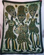 École africaine (XXème) - Musiciennes - Peinture sur textile, signée...