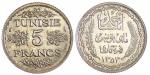 Tunisie, Ahmed bey, ESSAI 5 Francs argent 1934, 2 Filets...