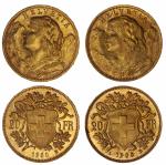 Suisse, ensemble de 2 monnaies de 20 Francs or, 1930...
