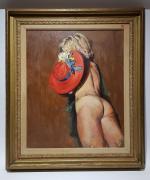 Jacques FAVRE DE THIERRENS (1895-1973) - Modèle au chapeau rouge...