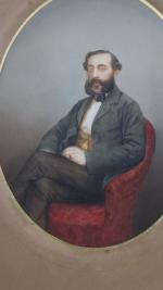 Ecole française fin XIXème - Portrait d'homme assis - Aquarelle...