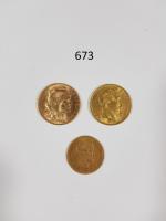 Lot de 3 pièces or : Napoléon III 20 Francs...