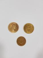 Lot de 3 pièces or : Napoléon III 20 Francs...