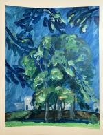 Jacques PONCET (1921-2012) - Les Trois arbres sur la terrasse...