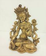 Statuette de Tara verte assise en bronze - Tibet, XXème...