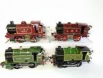 HORNBY "0" , 4 locomotives mécaniques type vapeur, état d'usage...
