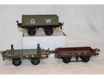 HORNBY (Angleterre, années 40) 3 wagons : tombereau GW (à...