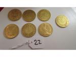 7 pièces or de 20 francs années ...