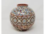 Gerbino - un vase  boule en poterie vernissée -...