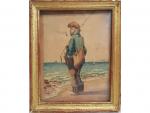 Ecole française circa 1900 -" Le pêcheur"- aquarelle SBD JB....