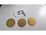 3 pièces or 22 carats de 10 frs années 1867...