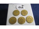 5 pièces or 22 carats de 20 frs années 1862-1864-1866-1885-1886