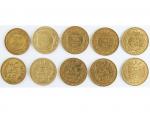 Tunisie, ensemble de 5 monnaies, 20 Francs or , TTB...