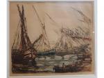 Armand COUSSENS (1881/1935) - " Les bateaux" - estampe SBD...