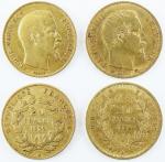 Napoléon III, ensemble de 2 monnaies, 20 Francs or tête...
