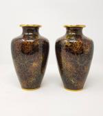 Une paire de vases en bronze cloisonné, émaillé à décor...