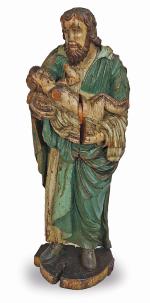 "Saint Joseph tenant l'Enfant Jésus" - groupe en bois sculpté...