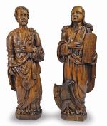 "Saint Mathieu et Saint Jean"- Deux sculptures en chêne formant...