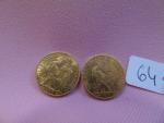 Deux pièces de 20 francs Année 1907-1910