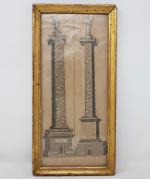 Un encadrement contenant deux gravures représentant la colonne Trajane et...