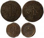 Siège de Mayence, ensemble de 2 monnaies, 1 Sol 1793,...