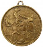 Médaille érotique , homme et femme sur une mule, bronze...