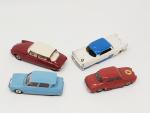 4 modèles : 3 DINKY FRANCE (Plymouth Belvedère blanc/bleu D.o,...