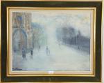 Auguste BLANC (1904-1984) - "Boulevard animé dans le brouillard" -...