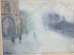 Auguste BLANC (1904-1984) - "Boulevard animé dans le brouillard" -...