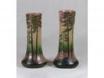 LEGRAS - deux vases à décor polychrome de paysages -...