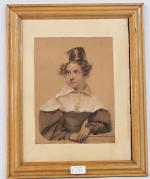 Ecole française XIXème - "Portrait de jeune femme au col...