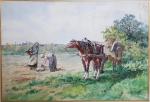 Léon Georges CALVES (1848-1923) - "Scène champêtre" -  aquarelle...