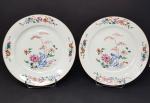 Une paire d'assiettes en porcelaine - à décor floral polychrome...