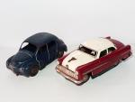 2 voitures jouets en tôle :C.I.J. Renault 4cv bleue L...
