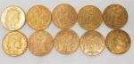 10 pièces de 20 Francs or - République Française et...