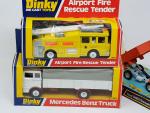 DINKY G.B. , 5 utilitaires : Mercedes baché, ERF pompiers...