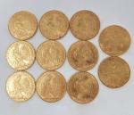 11 pièces de 20F - or - République Française -...