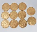 11 pièces de 20F - or - République Française -...