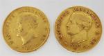 2 pièces de 40 Lire - or - Napoléon III,...