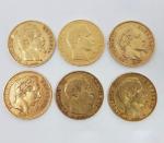 6 pièces de 20F - or - Napoléon III -...