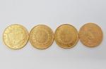 4 pièces de 20F - or - République Française -...